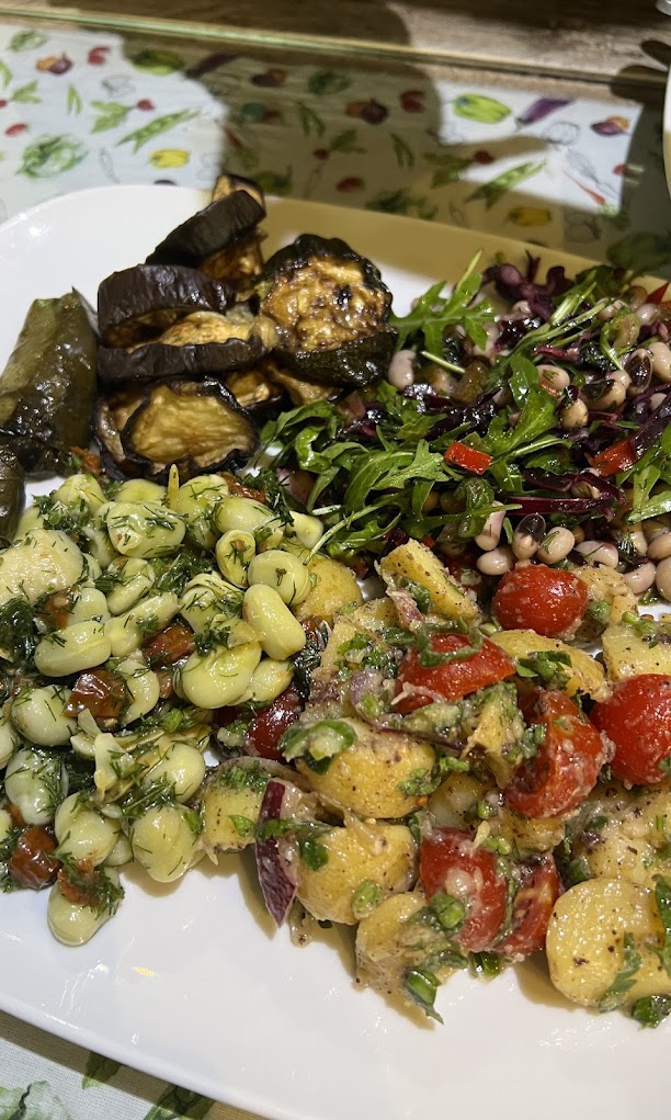 Mezze plate of salads and dolma